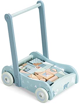 Wooden baby walker wooden Bricks Blocks activity cart